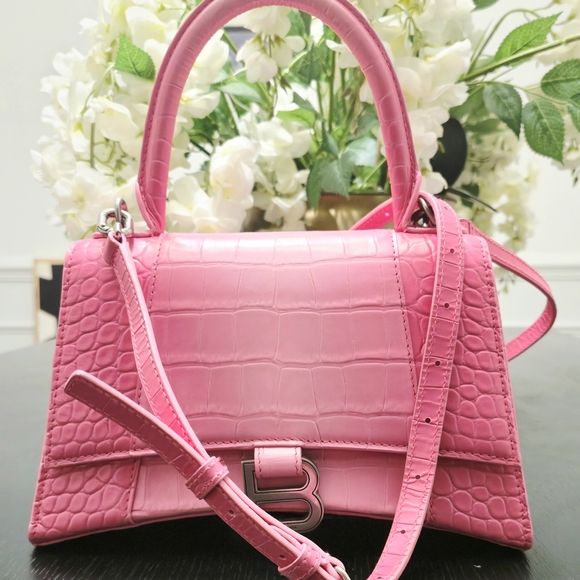 Balenciaga Hourglass Pink Crocodile-Embossed Top Handle Bag - Picture 12 of 13